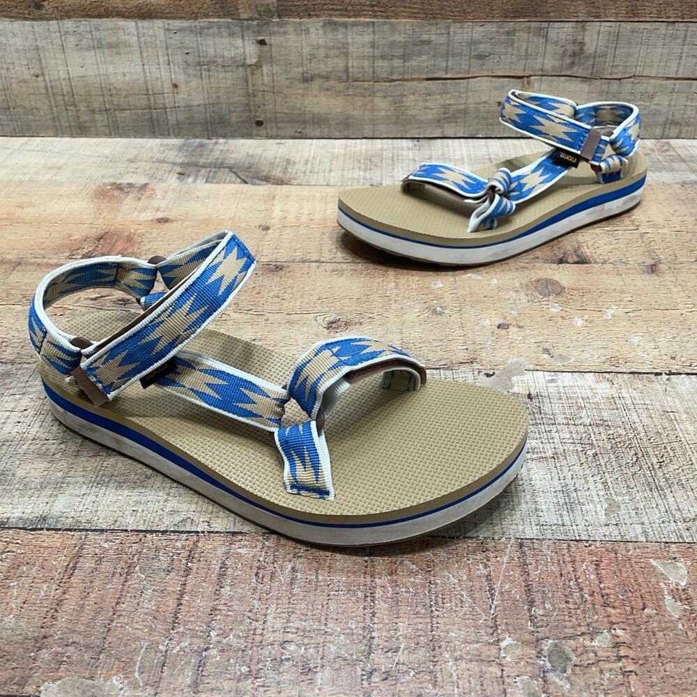 Teva Sandals Mens Size 10 41 Blue Geometric Adjustable Strap Platform Shoes